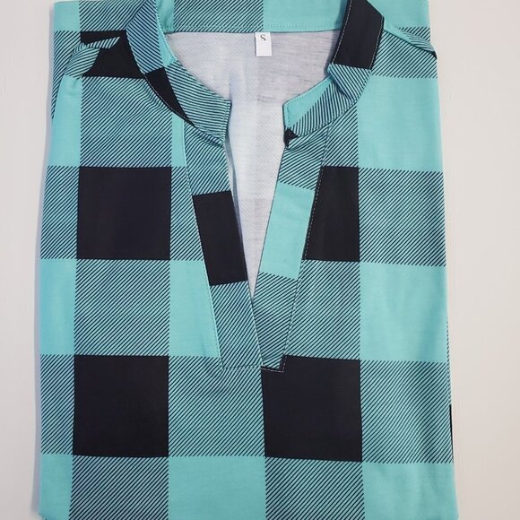 Buffalo Plaid Tunic Style Top Teal/Black - Picture 4 of 5